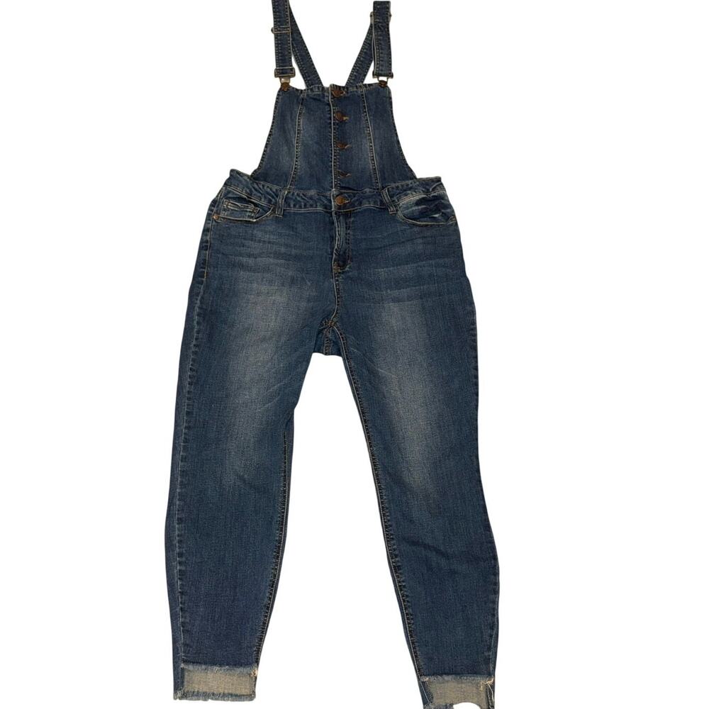 Dollhouse Juniors Size 16 Button-Front Skinny Denim Overalls Step Hem - Picture 3 of 10